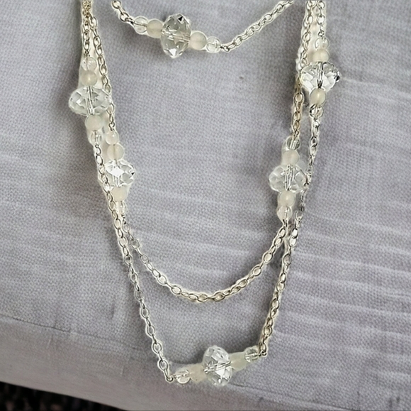 Vintage Jewelry - Vintage .925 Sterling Silver Faceted Crystal Long Beaded Necklace